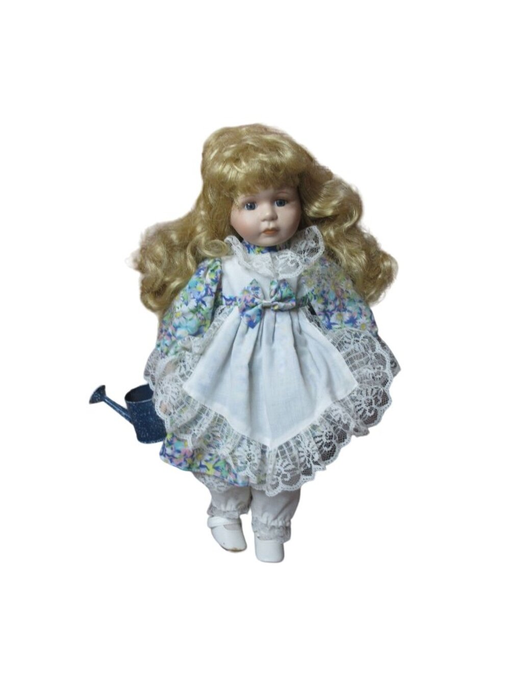 Victorian Blonde Hair Porcelain Doll - 16" Holding  Watering Can - ISC-017